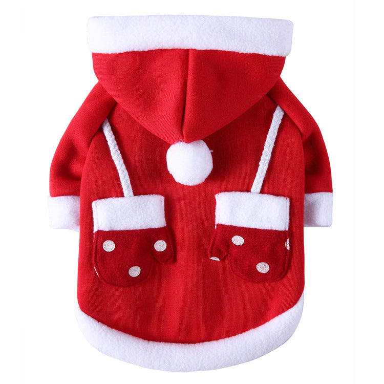 Red pet hoodie with white accents on a white background