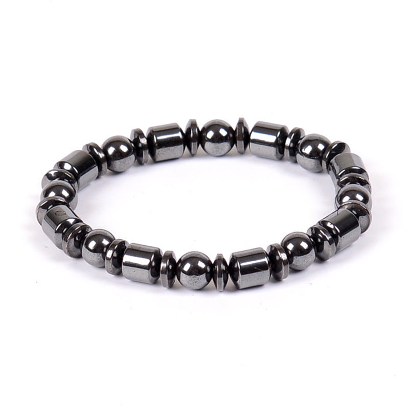 Hematite beaded bracelet on a white background