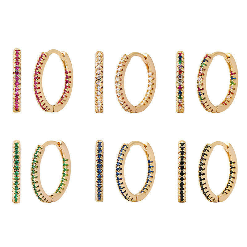 Geometric Circle Ear Clips – Multicolor Zircon Earrings