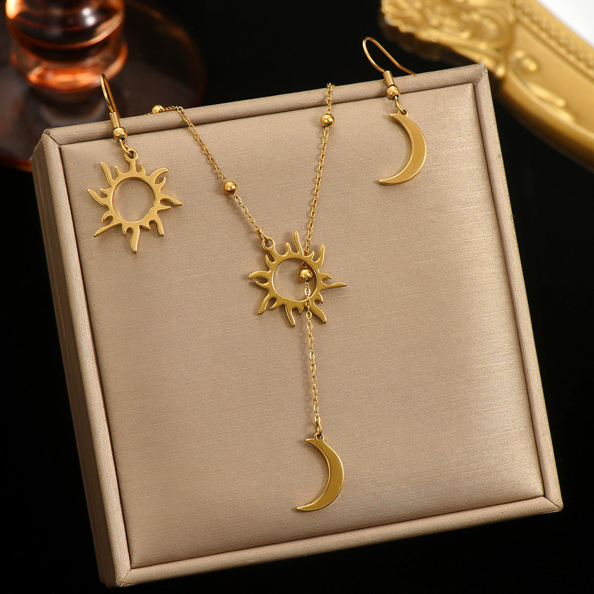 Lxalry 18K Gold Plated Sun & Moon Jewelry Set