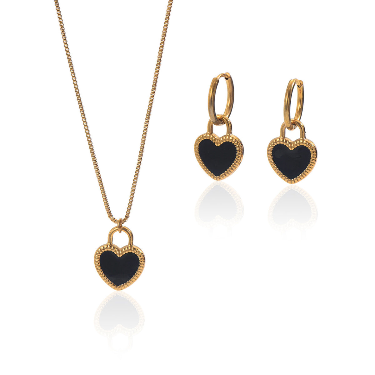 Lxalry 18K Gold Plated Stainless Steel Heart Mirror Jewelry Set