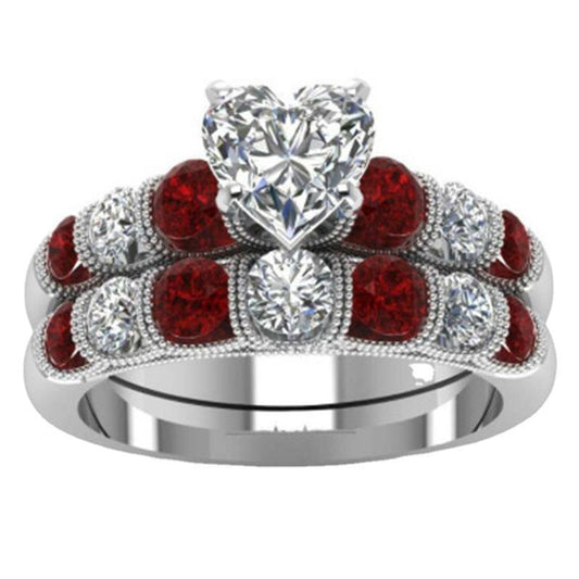 Romantic Heart-Shaped Diamond Ring Set