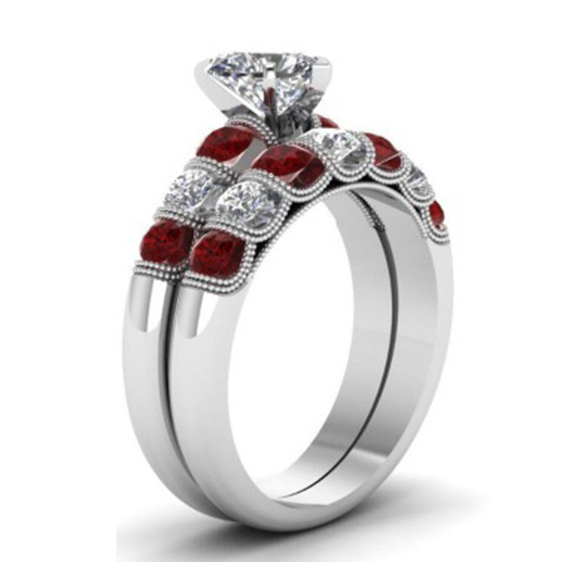 Romantic Heart-Shaped Diamond Ring Set