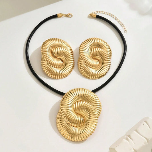 Glamorous Gold Spiral Necklace & Earrings Set