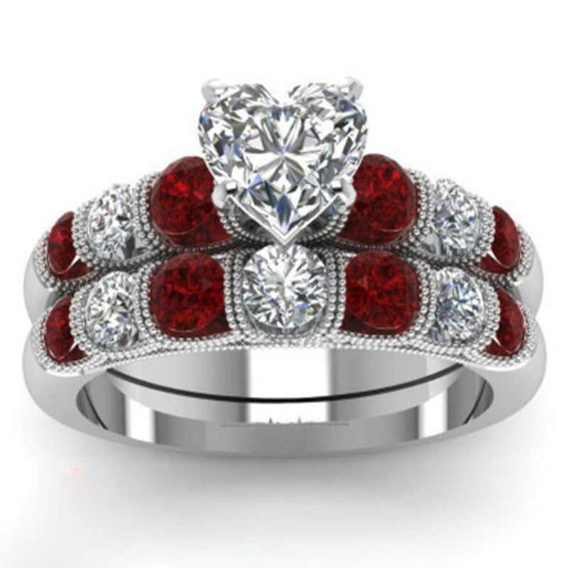 Romantic Heart-Shaped Diamond Ring Set