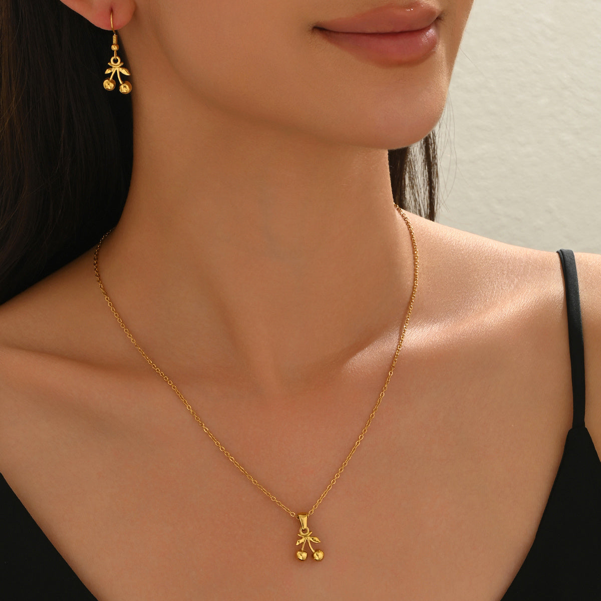 Lxalry 18K Gold Plated Cherry Mirror Jewelry Set