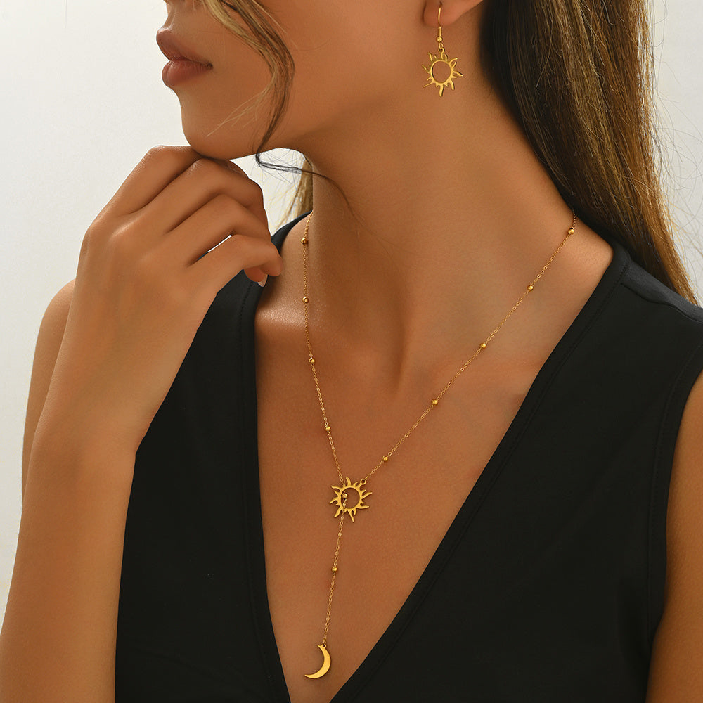 Lxalry 18K Gold Plated Sun & Moon Jewelry Set